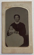 Tintype Beautiful Mother Wearing Necklace  Holding Adorable Infant Baby #k