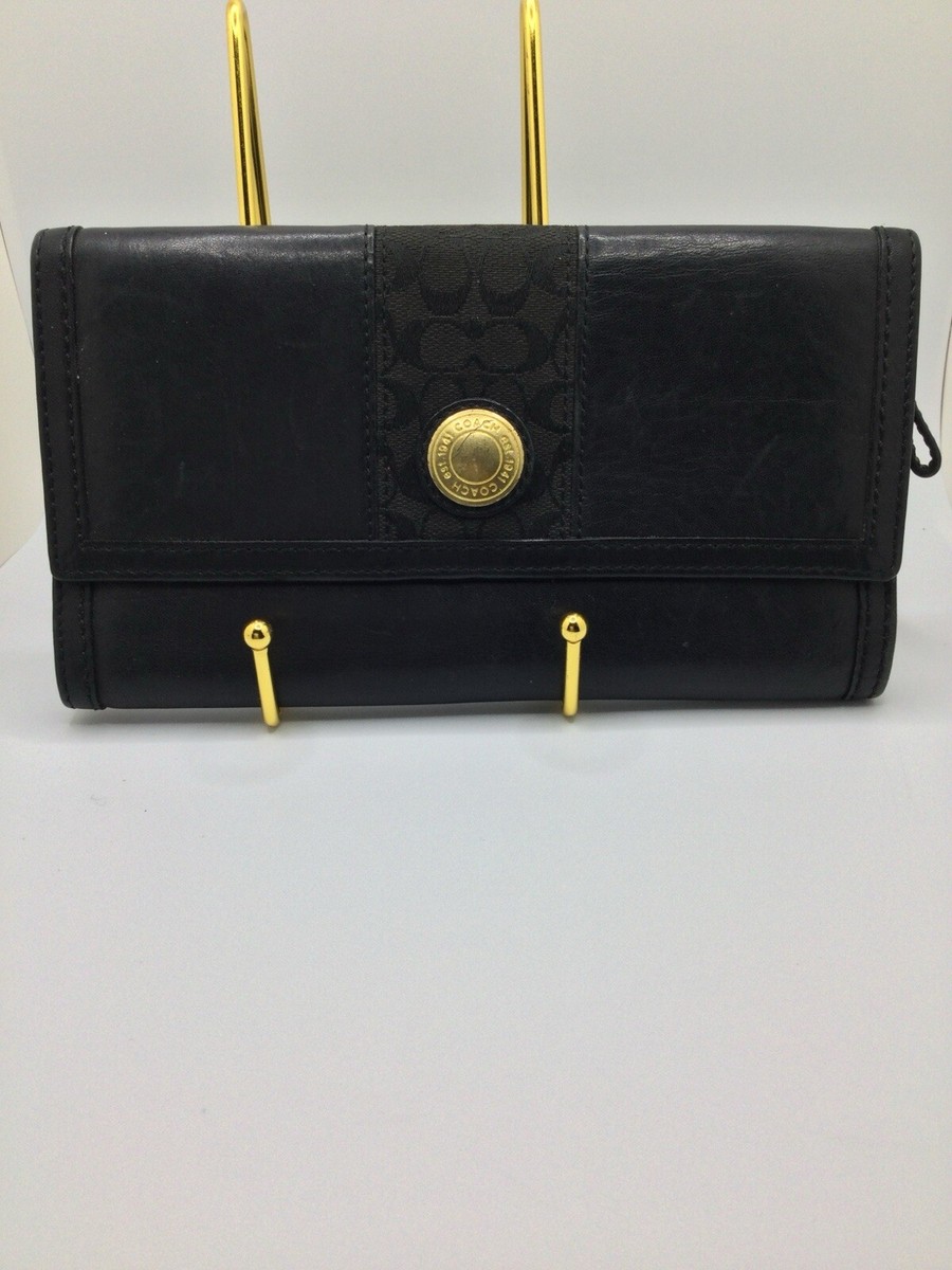 小物 Old COACH Leather Long Wallet Black Snap A Very Rare Y2K Vintage Coach Black Leather/Fabric C Print Snap