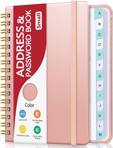 Small Address Book with Alphabetical Tabs, Phone Book Password Keeper with Spira - Picture 1 of 12