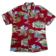 Vintage Paradise Found Hawaiian Shirt Mens M? USA Train Union Station Travel