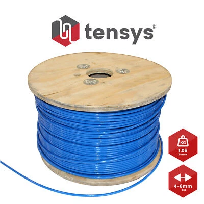 TENSYS Galvanised PVC Covered Wire Rope, Blue, 4mm Dia coated to 6mm, 1.06 Tonne MBL