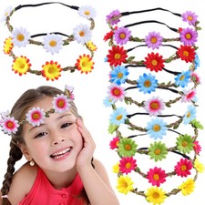 Sunflowers Flowers Headband Floral Garland Braided Elastic Hair Band Adjustab '
