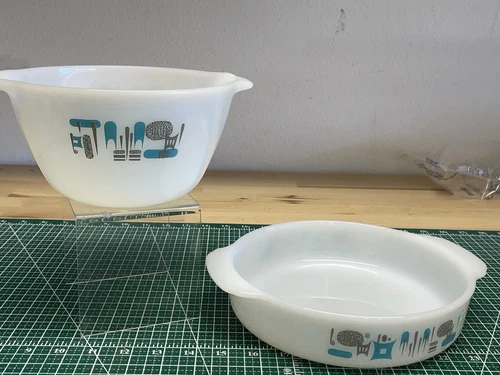 2 Pcs Vintage Blue Haven  White & Turquoise 9” Dish And Bowl Beautiful