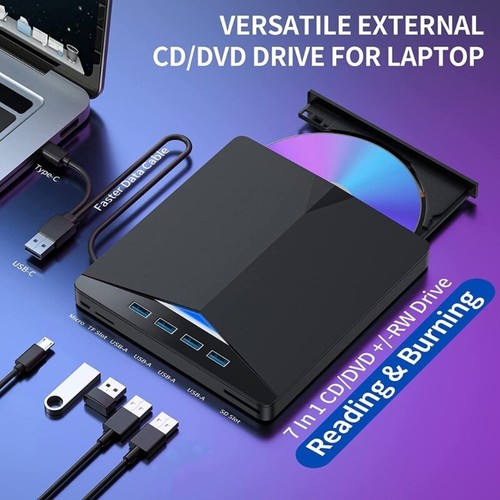 7 Port External DVD Drive USB 3.0 Type C ROM Burners Rewriter with USB Ports - Afbeelding 3 van 8