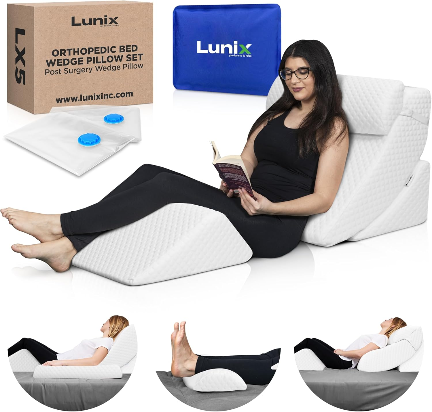 4Pcs Orthopedic Memory Foam Wedge Pillow Set for Back Knee Leg Pain Relief