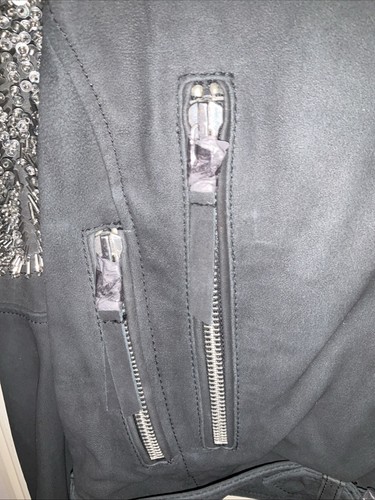 ZARA L Black Biker-Style Leather Jacket With Embellished Shoulder 6098/002 BNWT - Picture 6 of 22
