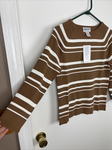 Pendleton Shirt Top Damen Größe Small braun & weiß gestreift Viskose Nylon neu mit Etikett - Bild 4 von 11