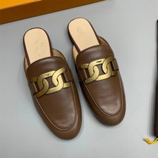 Tod's Women's real Leather Flat Bottomed Round Headed Half Slippers Shoes Luxury