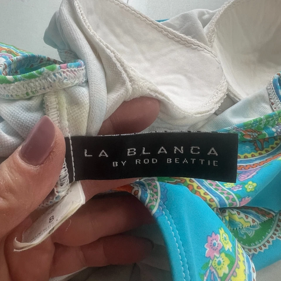 Traje de baño vintage años 90 La Blanca de una pieza Rod Beattie azul neón cachemira baño Foto 4 de 4