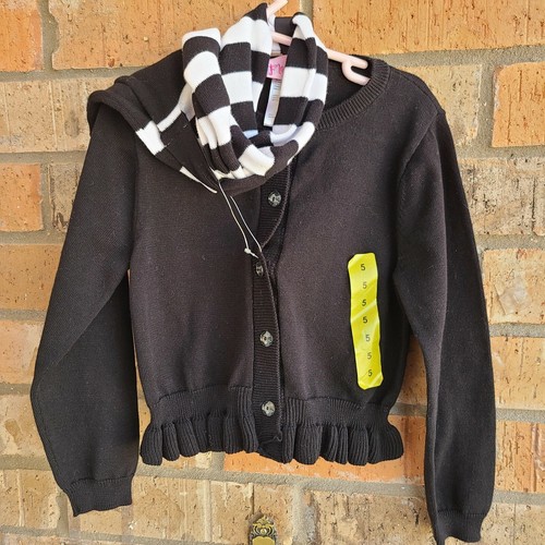 Flourish Girl Girls Knit Scarf Combo Cardigan Sweater Black Size 5 - Picture 9 of 10
