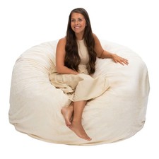 Ultimate Sack 5ft Foam Filled Washable Fur Covered Bean Bag Chair, Ivory Used 