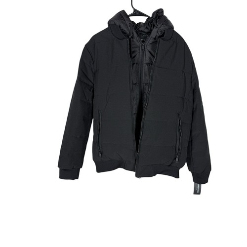 Neu mit Etikett Kenneth Cole Herren Bomberjacke / herausnehmbares gestepptes Kapuzenfutter M schwarz