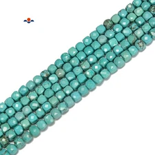 Blue Turquoise Faceted Cube Beads Size 4mm 15.5'' Strand (4mm)