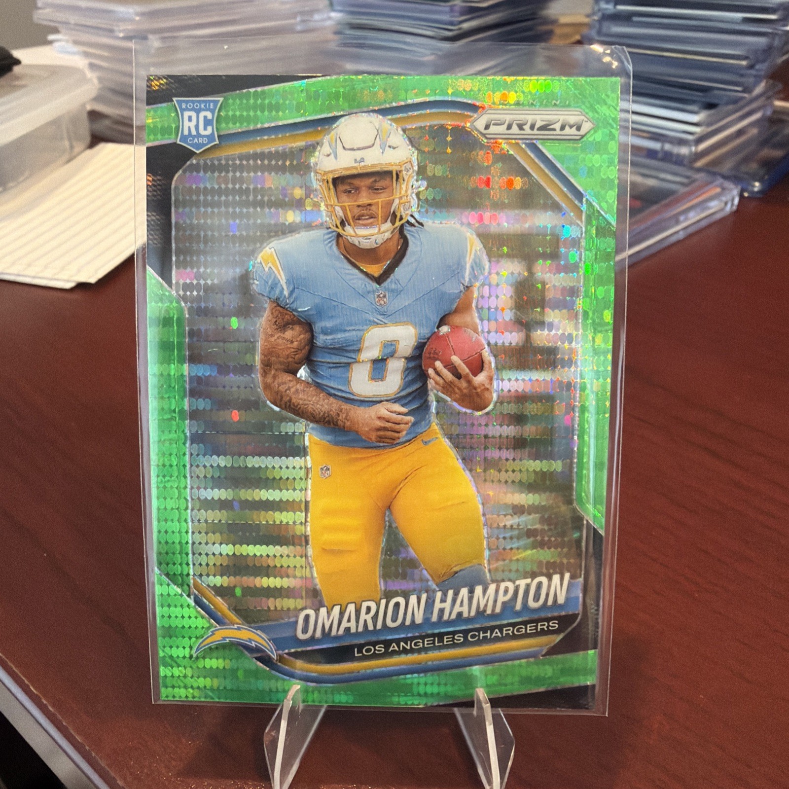 2025 Panini Prizm - Rookies Omarion Hampton #355 Neon Green Pulsar Prizm (RC)