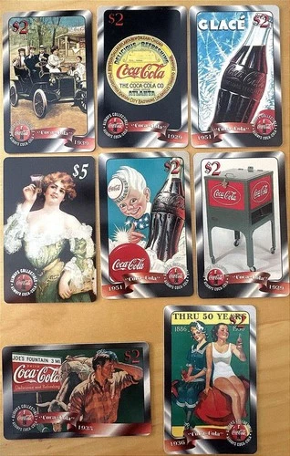 Vtg 1997 Coke 8 UnUsed Coca Cola Plastic Phone cards Mint