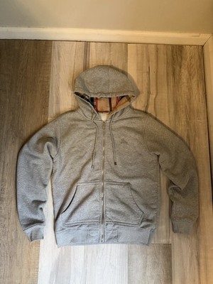 BURBERRY LONDONジャケット　グレー Burberry London Gray Full Zip Hoodie Men's M Plaid Hood Lining