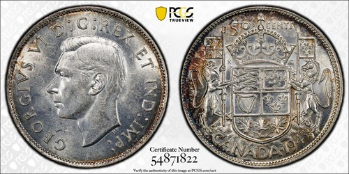 1943 Wide Date Canada 50c Half Dollar PCGS Uncirculated Details Free Shipping
