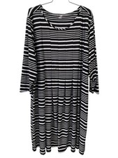 Kim Rogers Curvy Midi Dress Size 3X Striped 3/4 Sleeve Round Neck Black & White