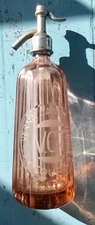 VTG FRENCH SELTZER SYPHON BOTTLE PINKISH PEACH “V.C.T. VERNA & CANUEL”