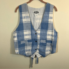 Vintage Ride Blue White Plaid Western Vest Medium Nepal