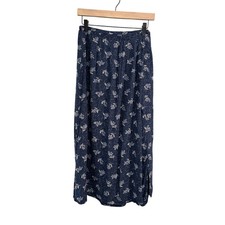 Honors Navy Blue Floral Maxi Skirt Womens Medium Vintage Boho Rayon Flowy