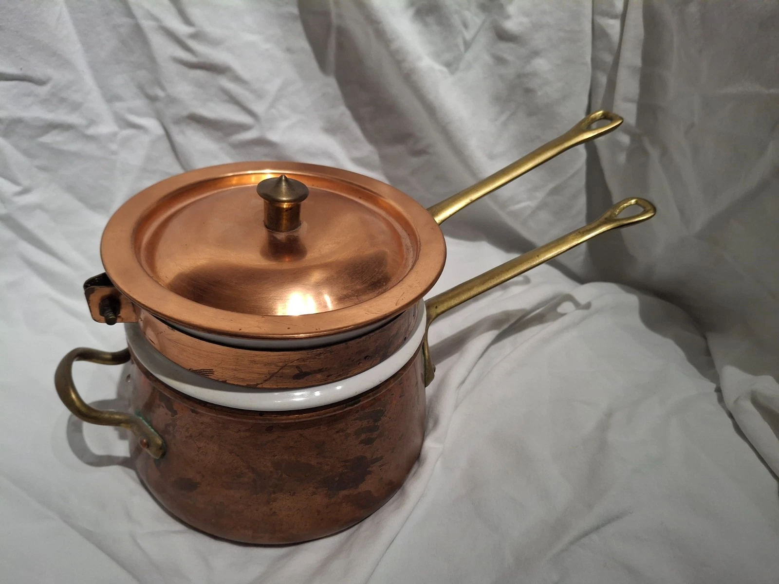 Taurus Copper Double Boiler Made in Portugal ODI Vintage Brass Handles Porcelain
Opens in a new wind
