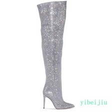 Women's Glitter Rhinestones Over The Knee High Boots Heels Shoes Club Stage Show
