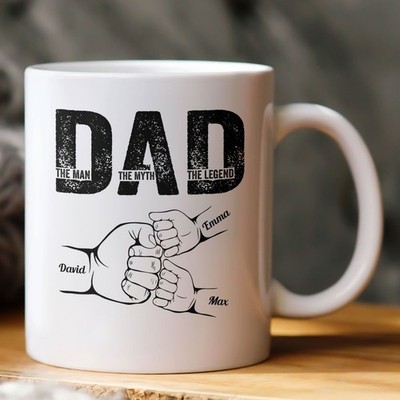Father's Day Gifts, Dad The Man The Myth The Legend Fist Bump - Personalized Mug