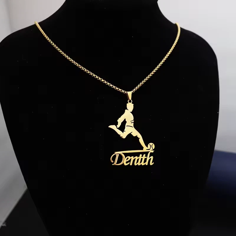 Nombre Personalizado Deportes Cadena Collar Colgante Joyería Fútbol Baloncesto Fútbol Foto 3 de 4