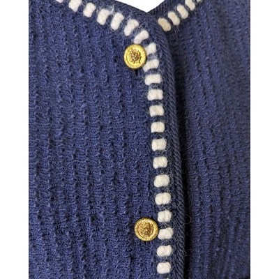 Vintage Chanel Navy Blue Wool Jacket Gold Lion Buttons 80s