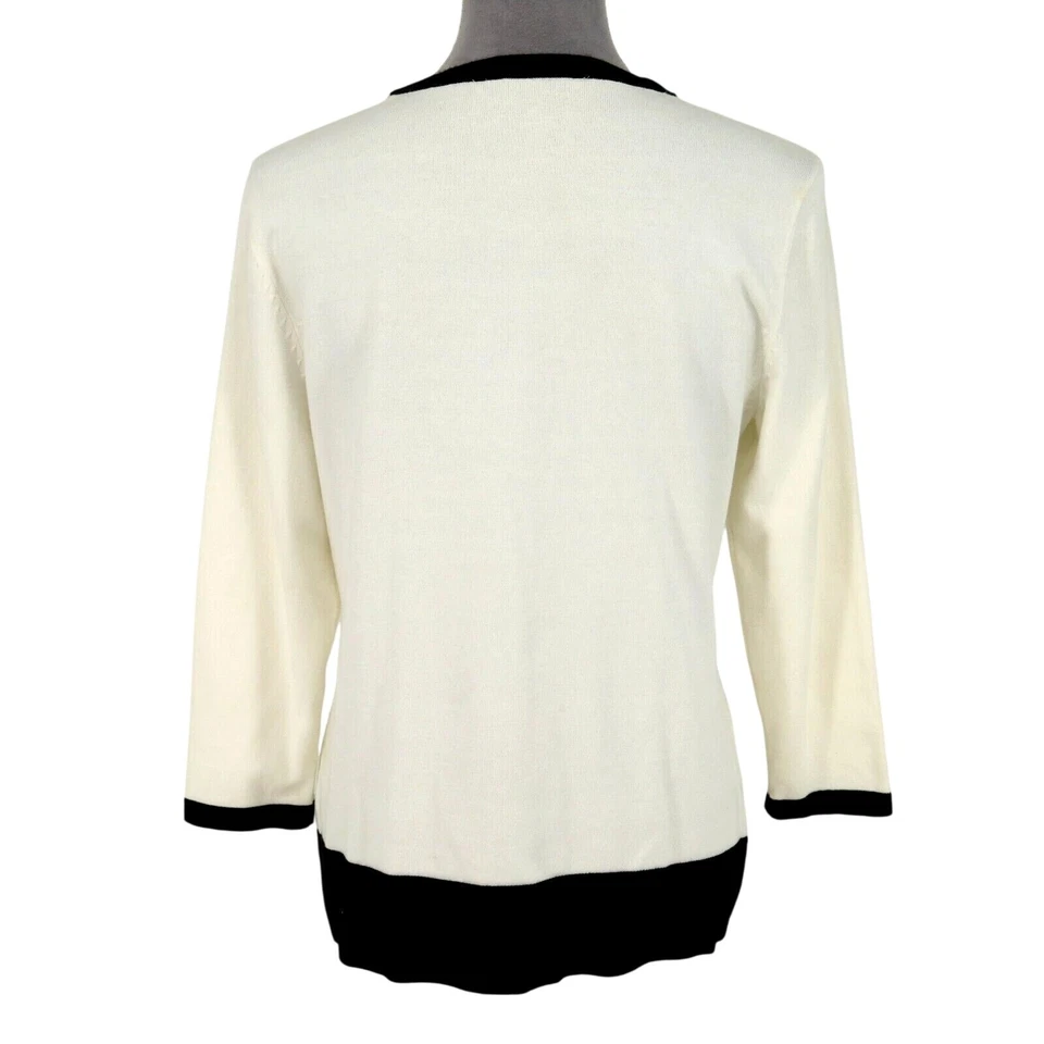 Suéter Peter Nygard Mujer Mediano Marfil Negro Borde Flor Cárdigan Caprichoso Foto 2 de 4