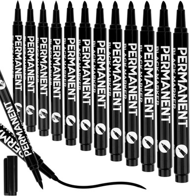 Permanent Marker Schwarz Set, 12 Stück, Wasserfest & Schnelltrocknend, Für Glas,