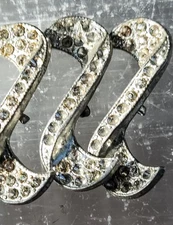 Vtg T&G Rhinestone Metal Buttons Set of 3 – Art Deco S-Scroll Design – 1” Shank