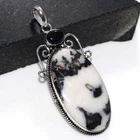 Long White Buffalo Turquoise Black Onyx 925 Silver Plated Pendant 2.4" Trendy GW