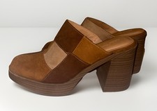 Universal Thread Womens Brown Patchwork Hippie Faux Suede Mule Clogs Heels 8