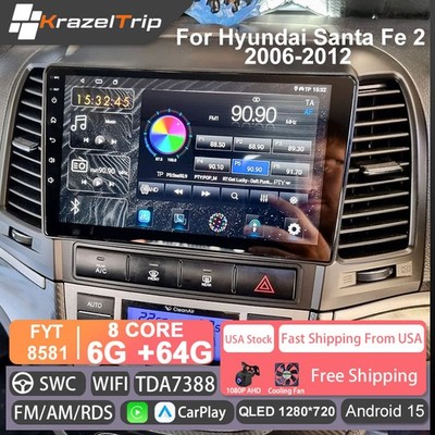 9'' Radio For Hyundai Santa Fe 2 2006-2012 Android 14 Car Stereo GPS Carplay +CAM