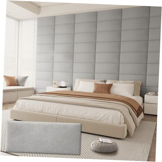 King Size Upholstered Headboard Wall Mounted Peel and Stick Fabric Bed Frame-image