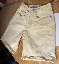 Vtg USA 80s-90s GUESS Womens 0 Yellow Denim 8" Jean Shorts Button-fly Mom HiRise