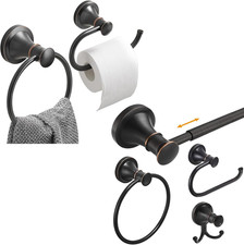 Elegant Oil Rubbed Bronze 4-Piece Bath Accessory Set: Towel Ring  TP Holder