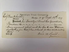 1879 Brooklyn Trust Company Check Est J Frank Smith, Minor paid to guardian