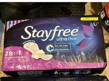 Stayfree Ultra Thin Overnight Pads with Wings, Overnight Absorption - 28 pads