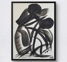 Family Together Original Acrylic Painting 9X12 on Paper - Black & White Abstract