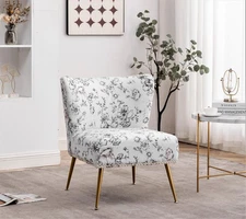 Thia Armless Accent Chair for Living Room, Elegant Seat with Nailhead Trim, G...