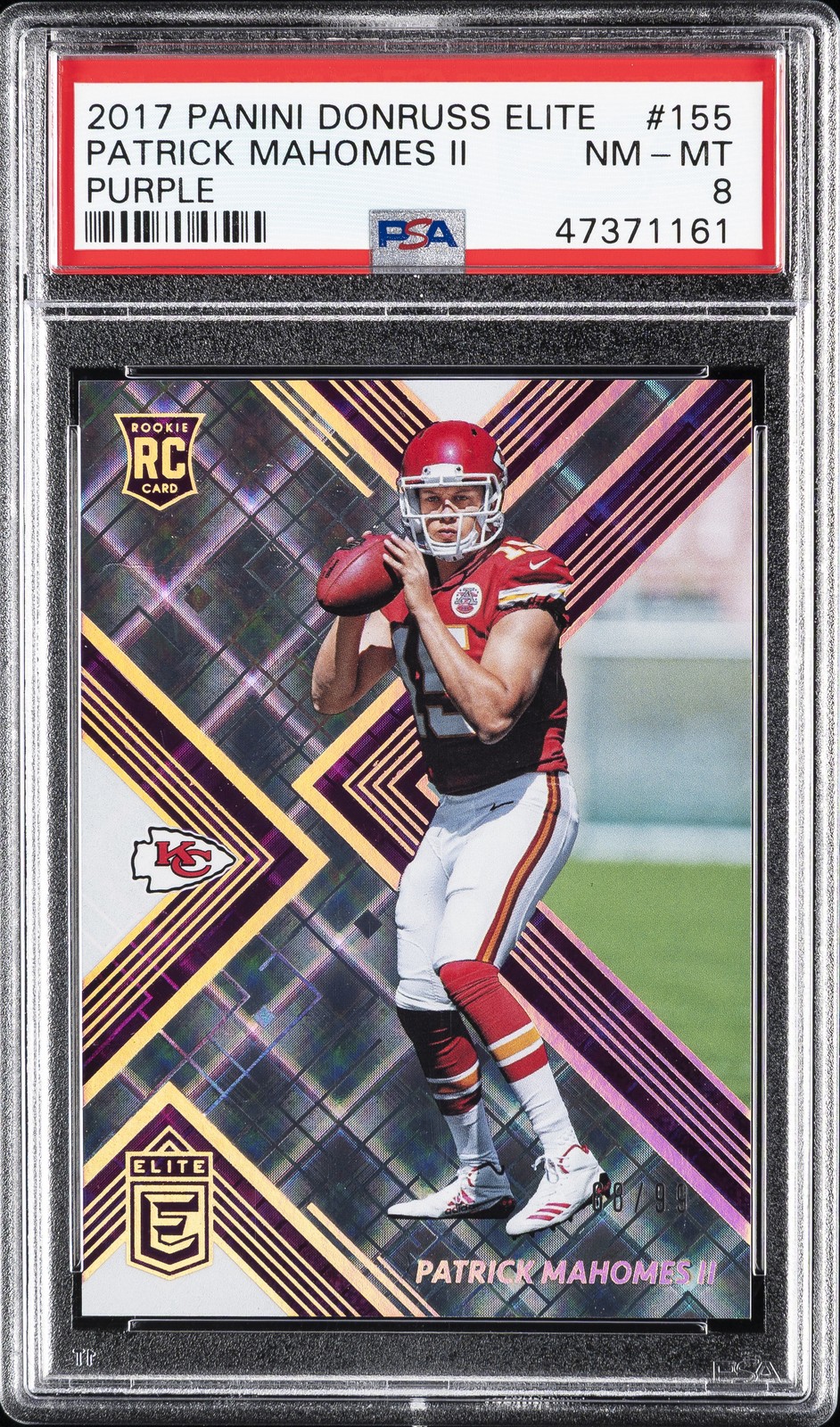 2017 PANINI DONRUSS ELITE PURPLE #155 PATRICK MAHOMES II ROOKIE RC #/99 PSA 8