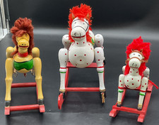 Trio of Hand Painted Wooden Christmas Rocking Horses