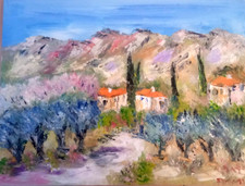 LES DENTELLES  MONTMIRAIL  PARIS ART  TABLEAU PEINTURE HUILE JUMEAUX JEAN PIERRE