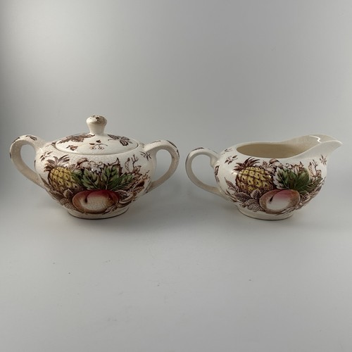 Vintage Nasco Tropicana Cream & Sugar W/Lid Set Japan Hand Painted Fruit READ - Picture 5 of 18