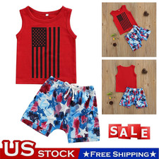 2Pcs Infant Baby Boys Summer Outfits Short-sleeved Tank Top Printed Shorts Set