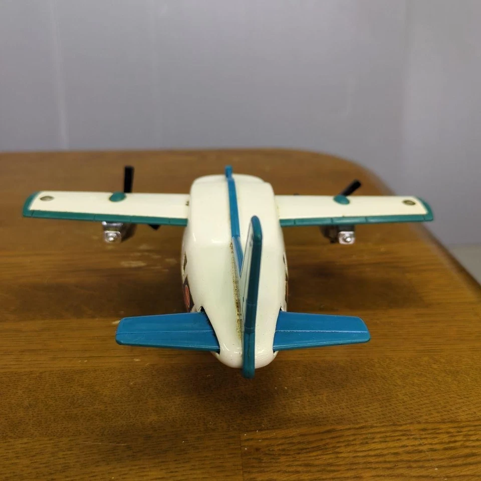 Modello di aereo Tonka in metallo con elica bianca e blu, usato, vintage MM1 - Immagine 4 di 4