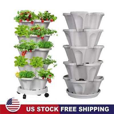 Vertical Planter 5 Tier Stackable Planters with Wheels & Tools Garden Tower Pot